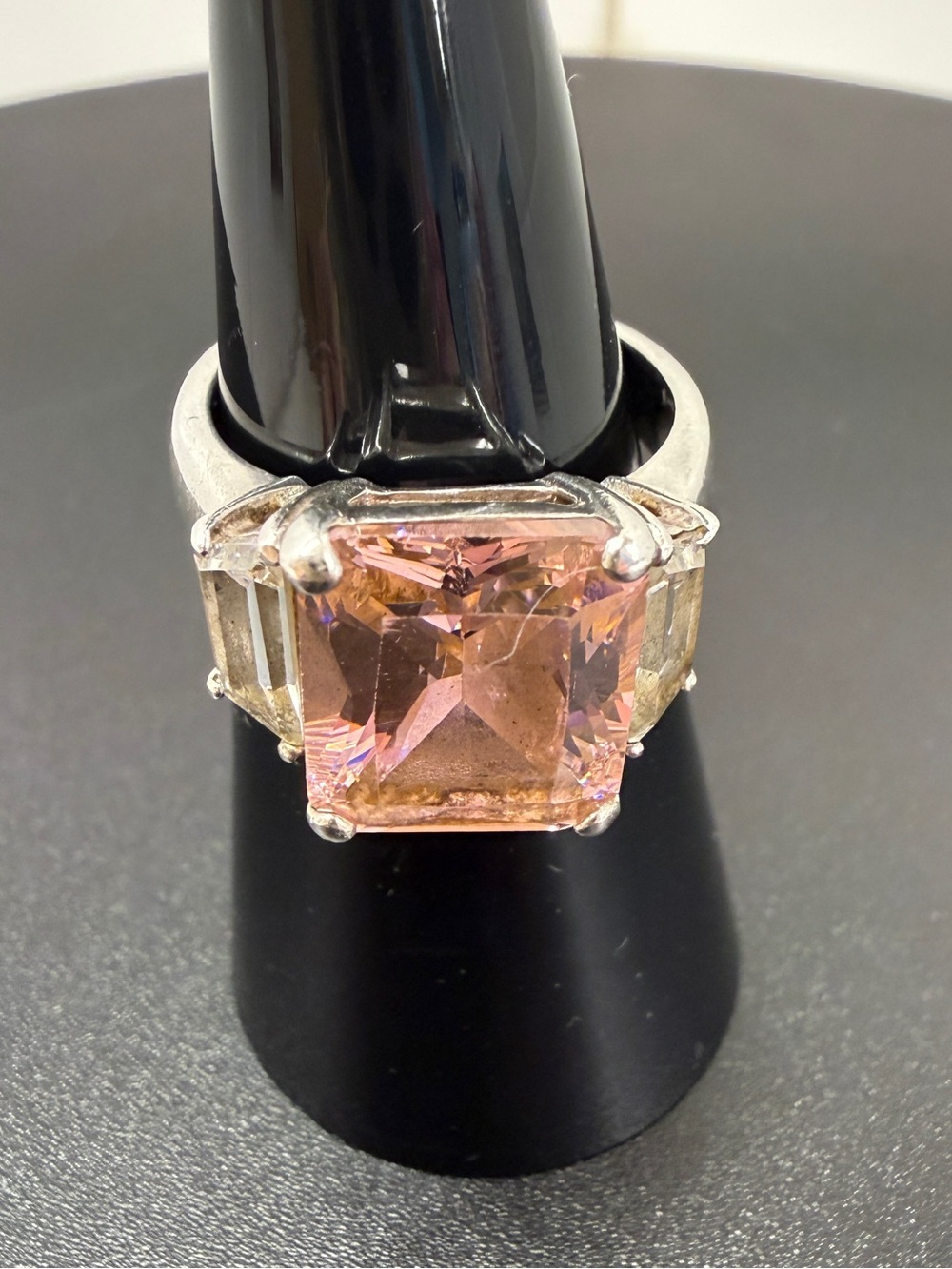 Silver Pink Square-Cut Statement Ring